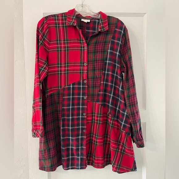 J.Jill into the mix plaid tunic in red multi patchwork flannel medium - Picture 2 of 7